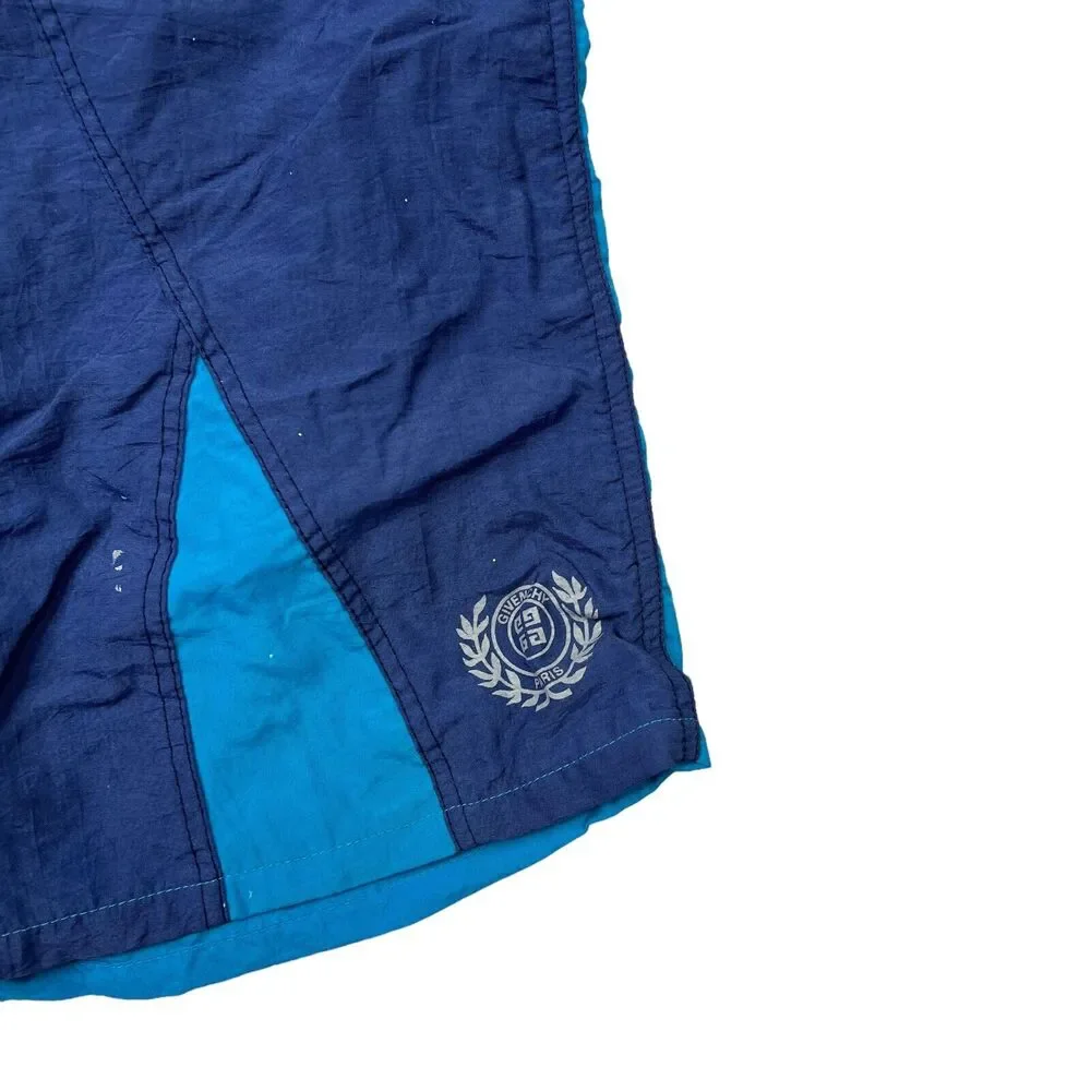 Givenchy VTG 90s Colorblock Mesh Lined Swim Trunks FLAW Blue Mens M Medium